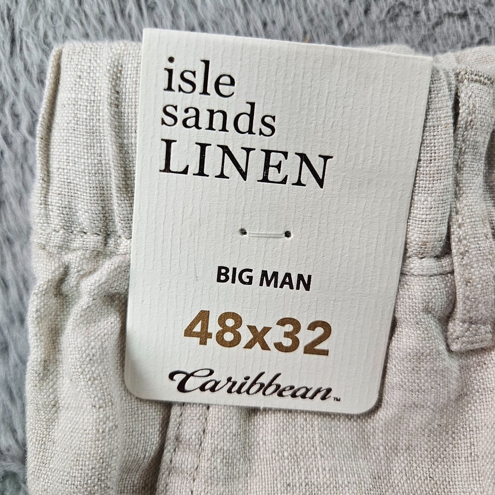 $89 NEW Caribbean Roundtree Linen Pants Men‎ 48 x 32 Coastal Comfort Beige